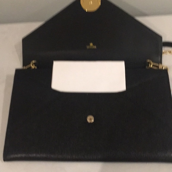 J. Estina Black Leather Purse with Faux Gold Chain - Picture 10 of 14